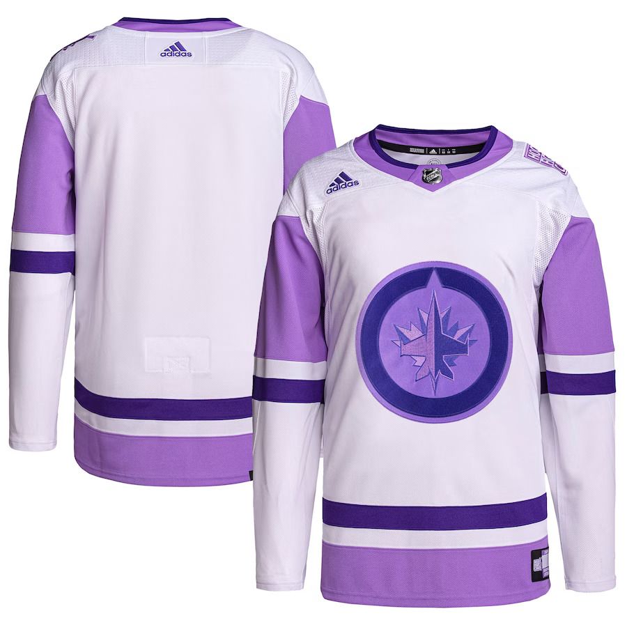 Men Winnipeg Jets adidas White Purple Hockey Fights Cancer Primegreen Authentic Blank Practice NHL Jersey->customized nhl jersey->Custom Jersey